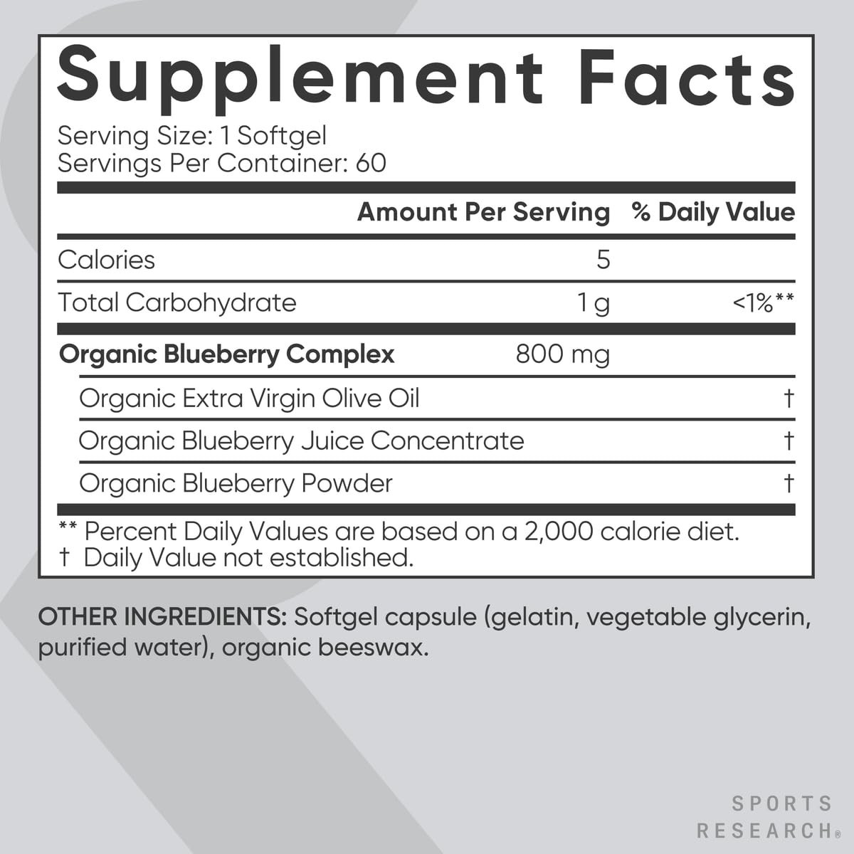 Organic Blueberry Fruit Complex 800mg Softgels – Non-GMO, Gluten Free, 60 Servin