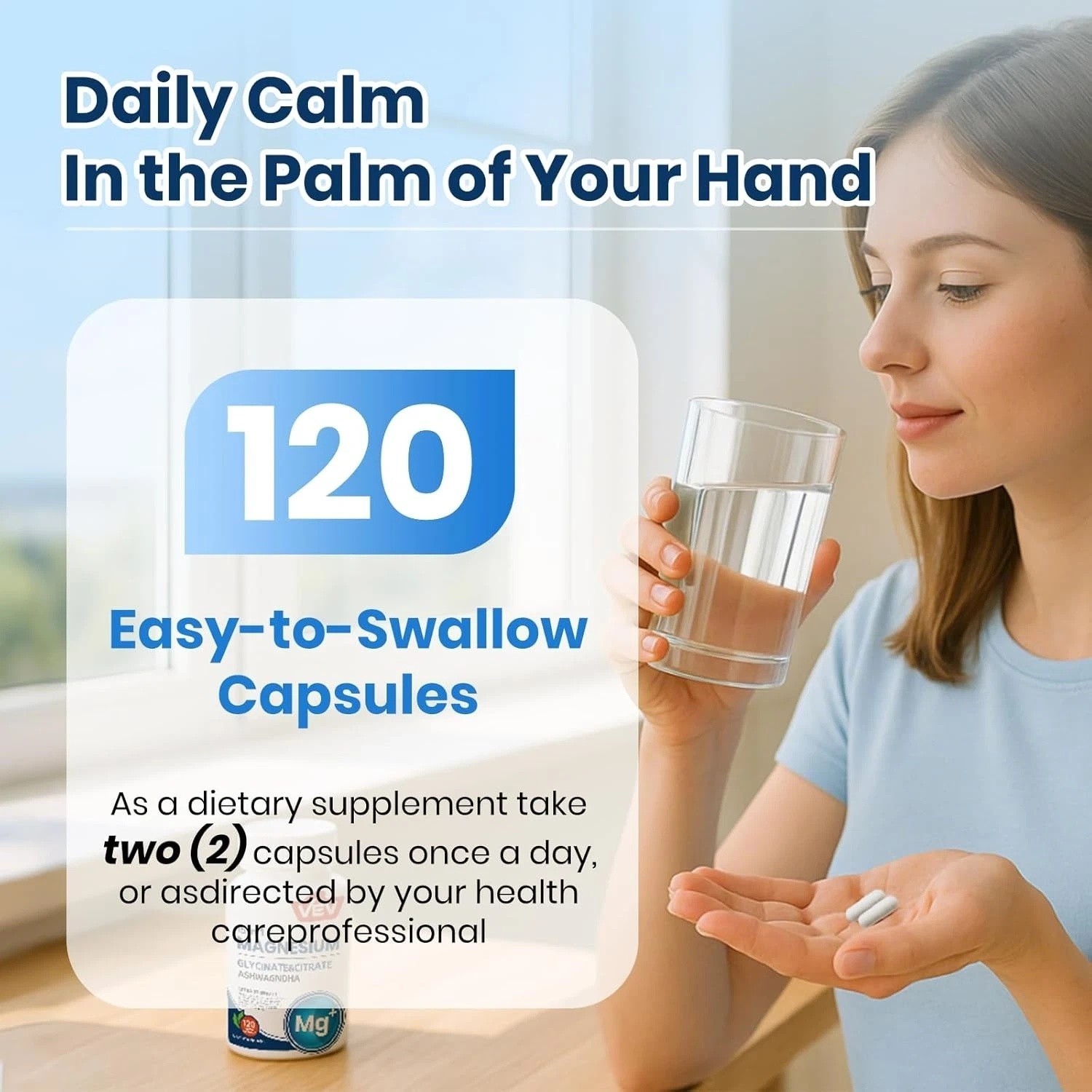 2 BOTTLES-NEW VEV DeepCalm 15 in 1 Magnesium Glycinate&Citrate Complex Capsules