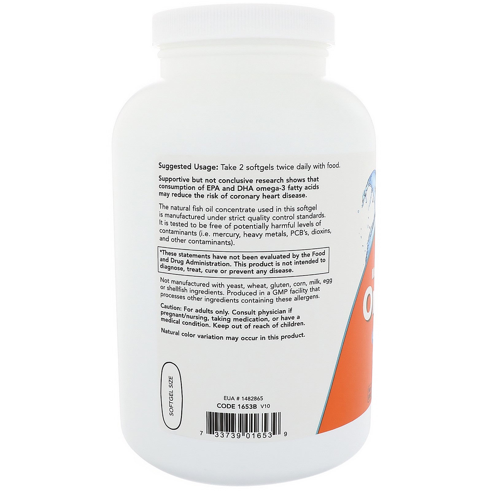 Now Foods Omega-3 180 EPA 120 DHA 500 Softgels GMP Quality Assured, Kosher