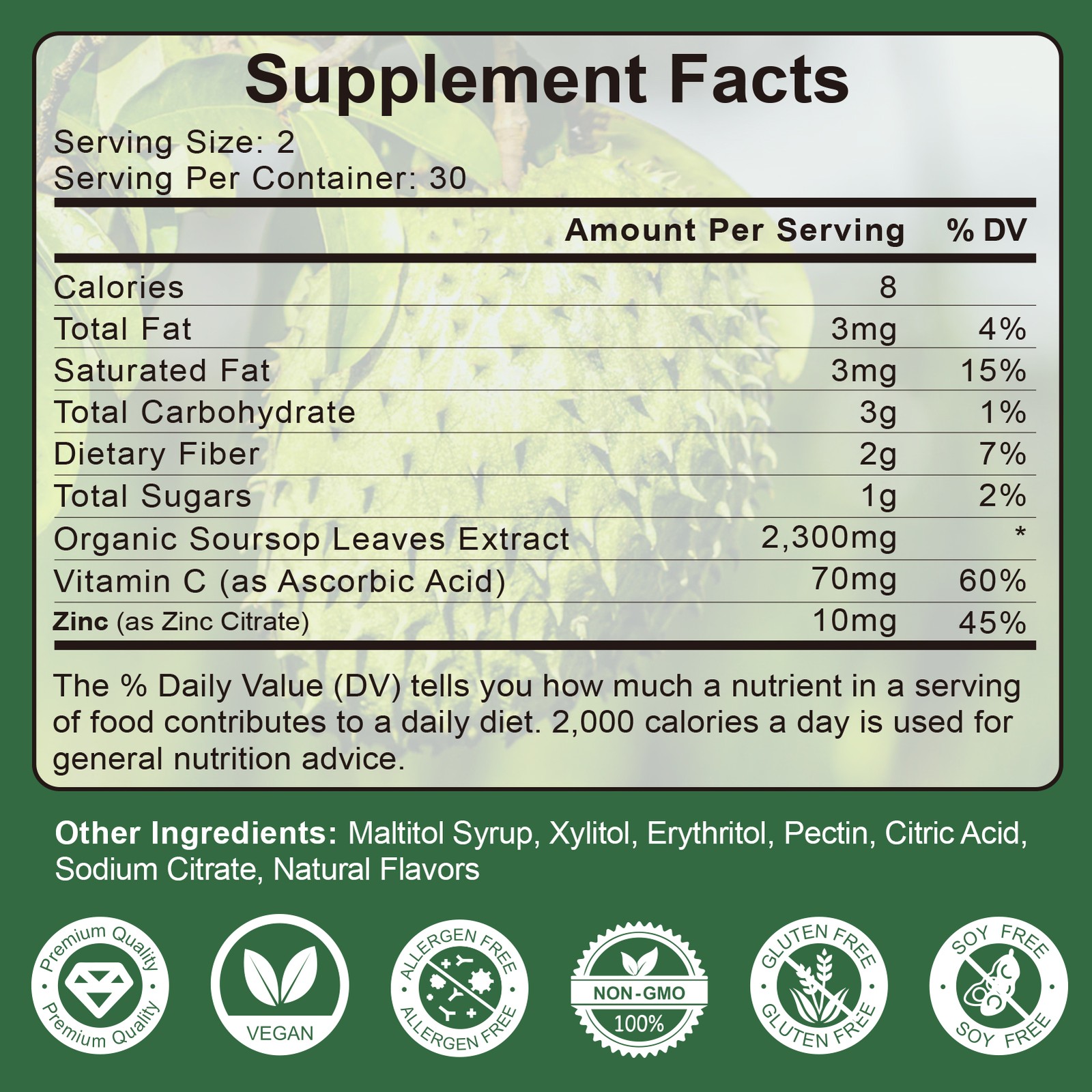 Graviola Extract 2300 mg 60 Capsules, Gluten Free, NON-GMO,Immune Support