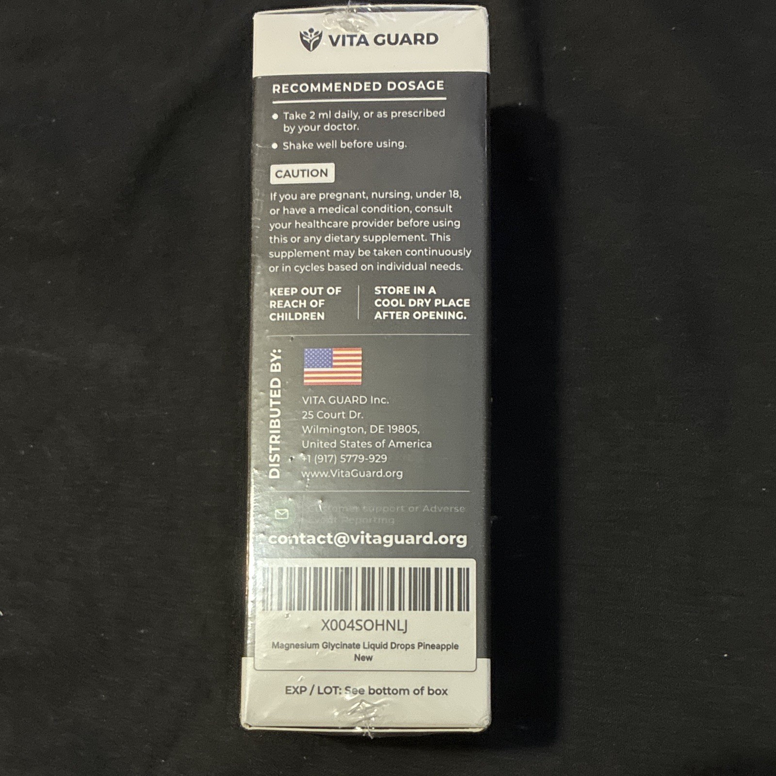 Vita Guard Magnesium Glycinate Liquid Drops 500mg Pineapple 60mL Nerve Support