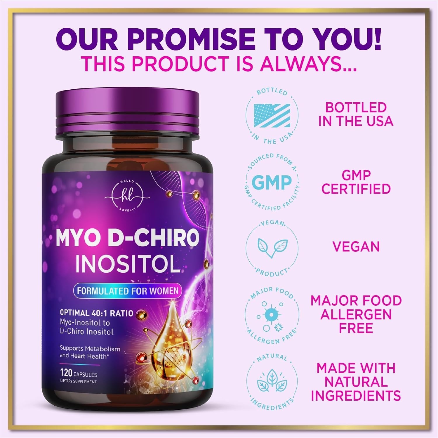 Myo-Inositol & D-Chiro Inositol Supplement 2000mg – Myoinositol with Ideal 40:1