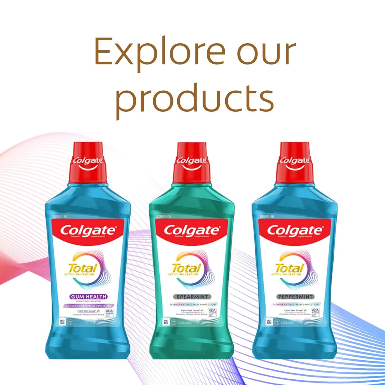 Colgate Total Alcohol Free Mouthwash, Peppermint for 33.8 Fl Oz (Pack of 3)