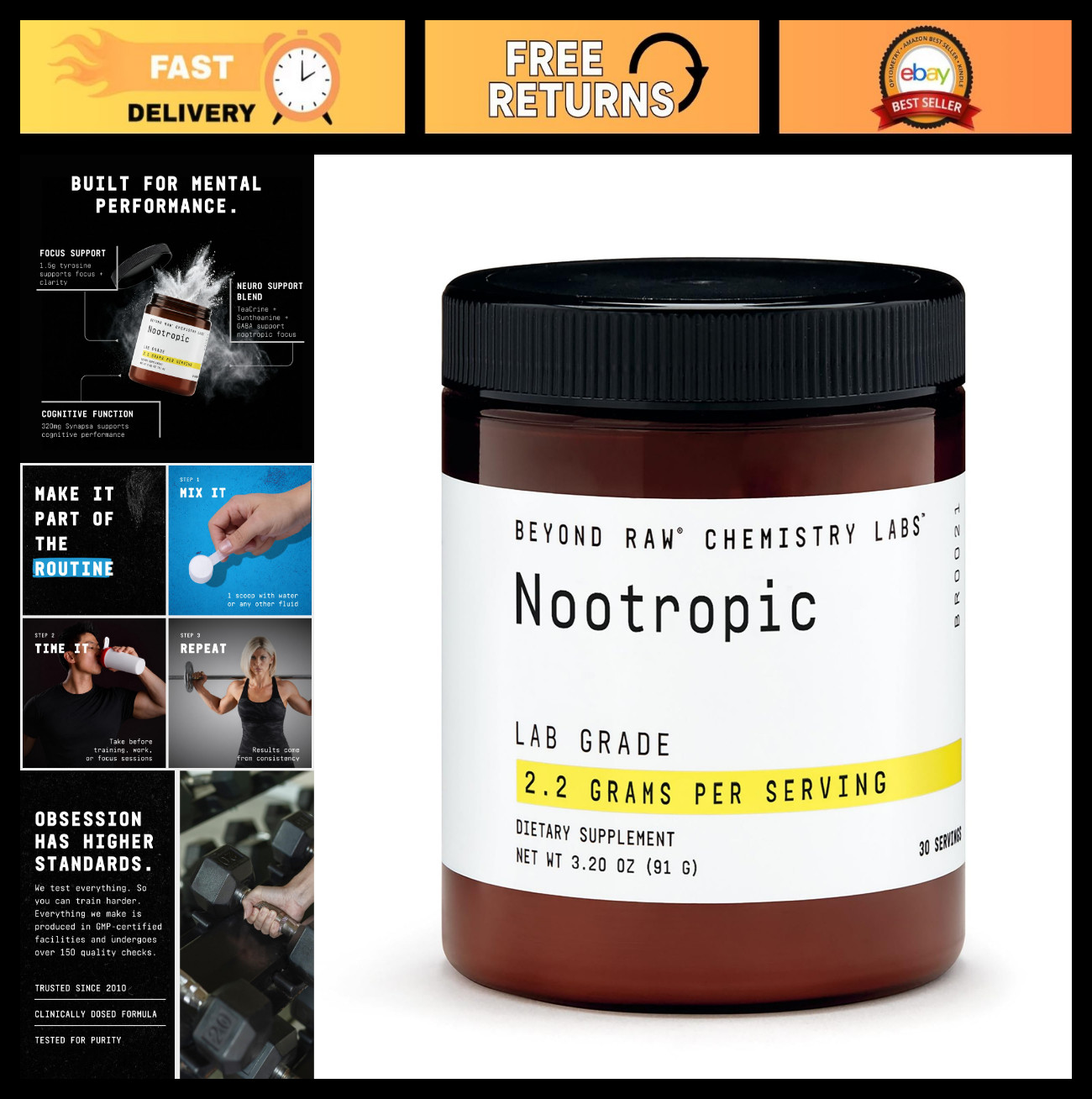 Nootropic Powder for Cognitive Enhancement & Memory Support, 30 Servings