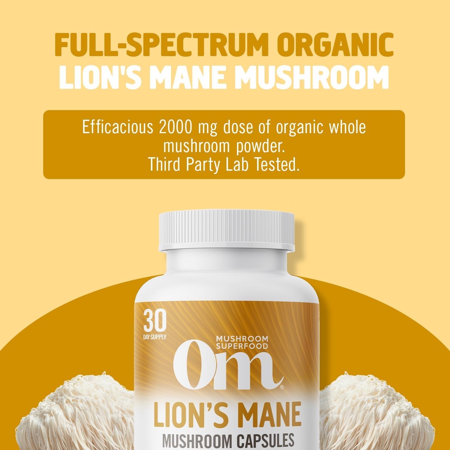 Om Mushroom Superfood LION’S MANE Mushroom Capsules Dietary Supplement 90