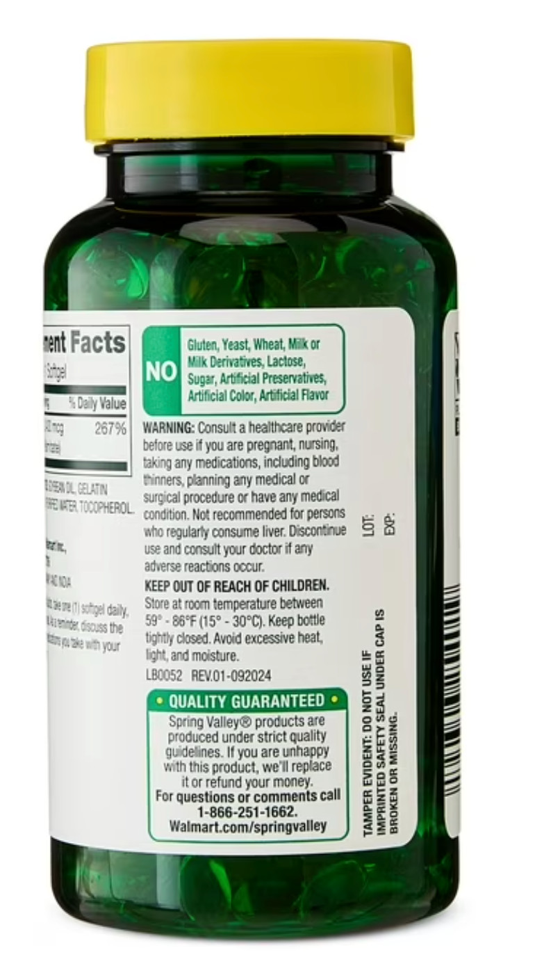 Spring Valley Vitamin A 2400 mcg 250 Softgels Dietary Supplement