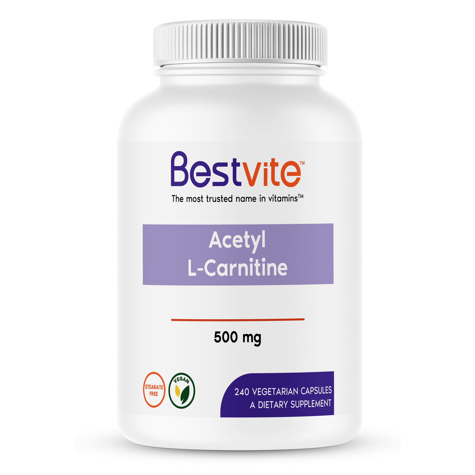 Acetyl L-Carnitine 500mg (240 Vegetarian Capsules) -No Stearates- Vegan-Non GMO