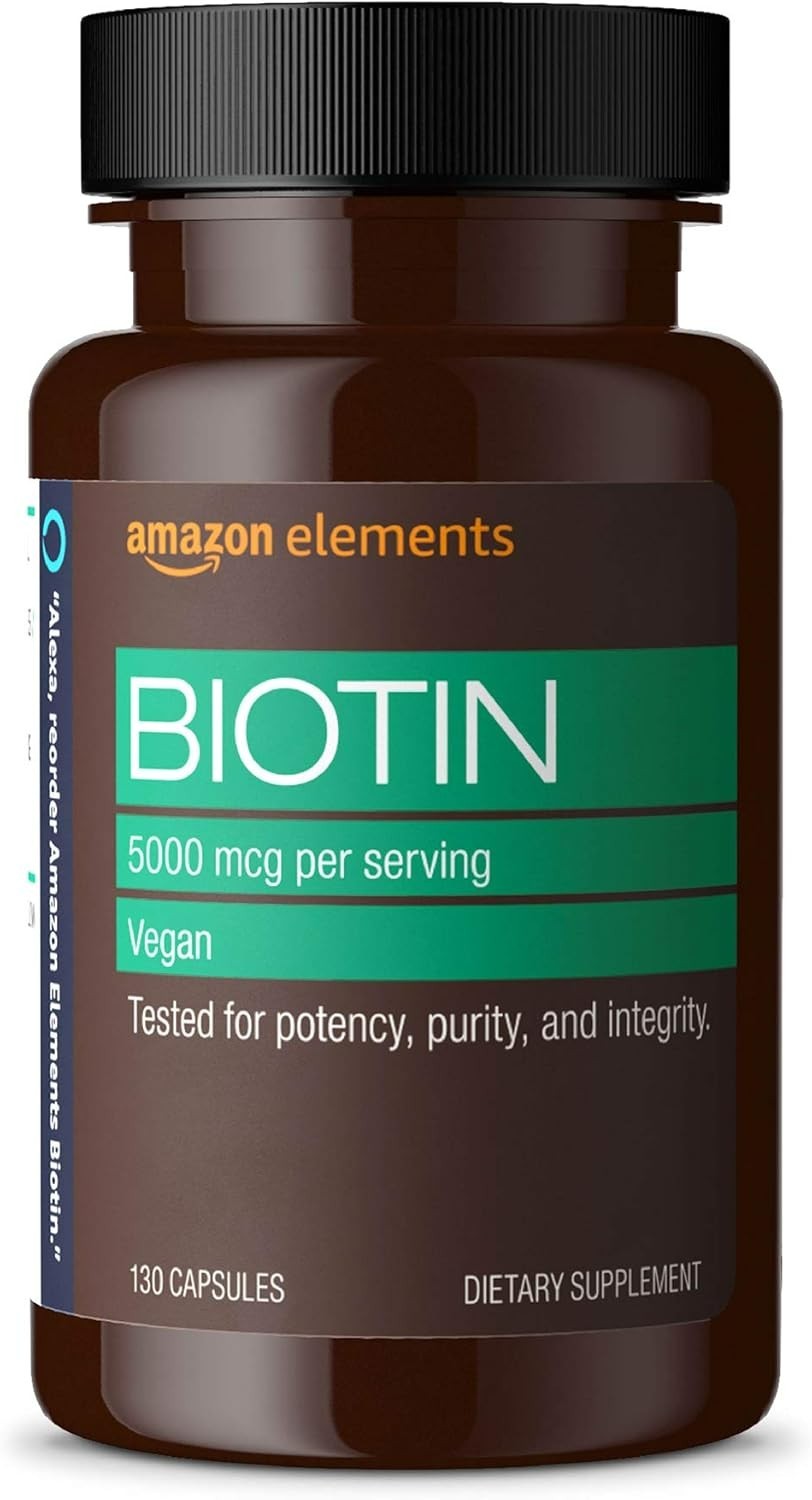 Biotin 5000 mcg for Hair, Skin, and Nails, 130 Capsules, 4 Supply Packaging …
