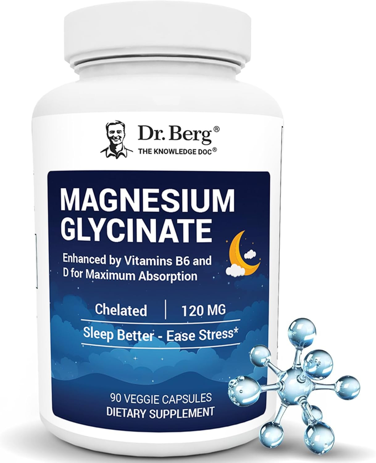 Dr. Berg Magnesium Glycinate with Vitamin D, B6 & Zinc for Stress Relief, Calm,
