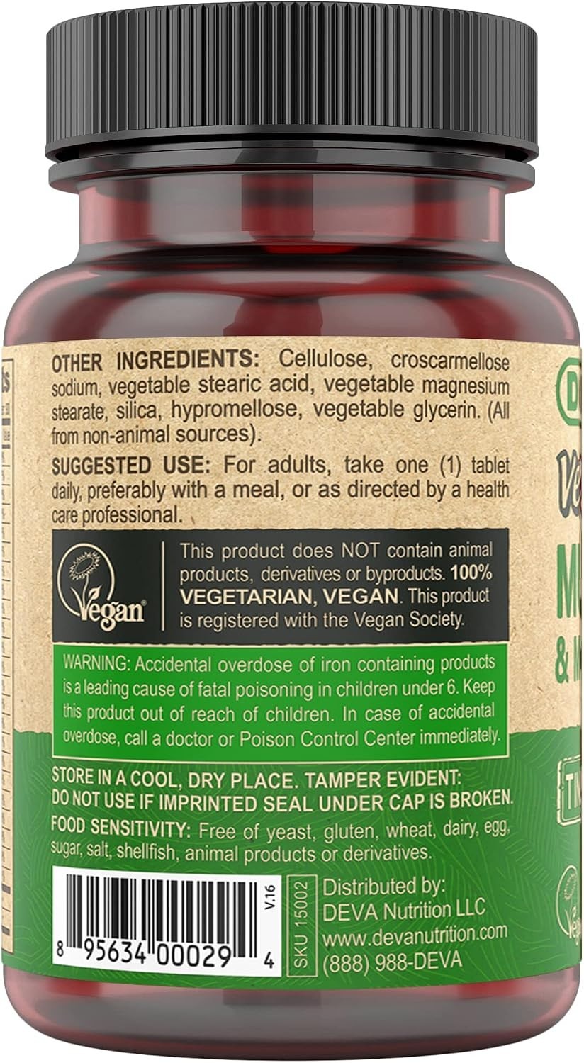 Deva Vegan Multivitamin & Mineral Supplement 90 Tiny Tablets Easy to Swallow