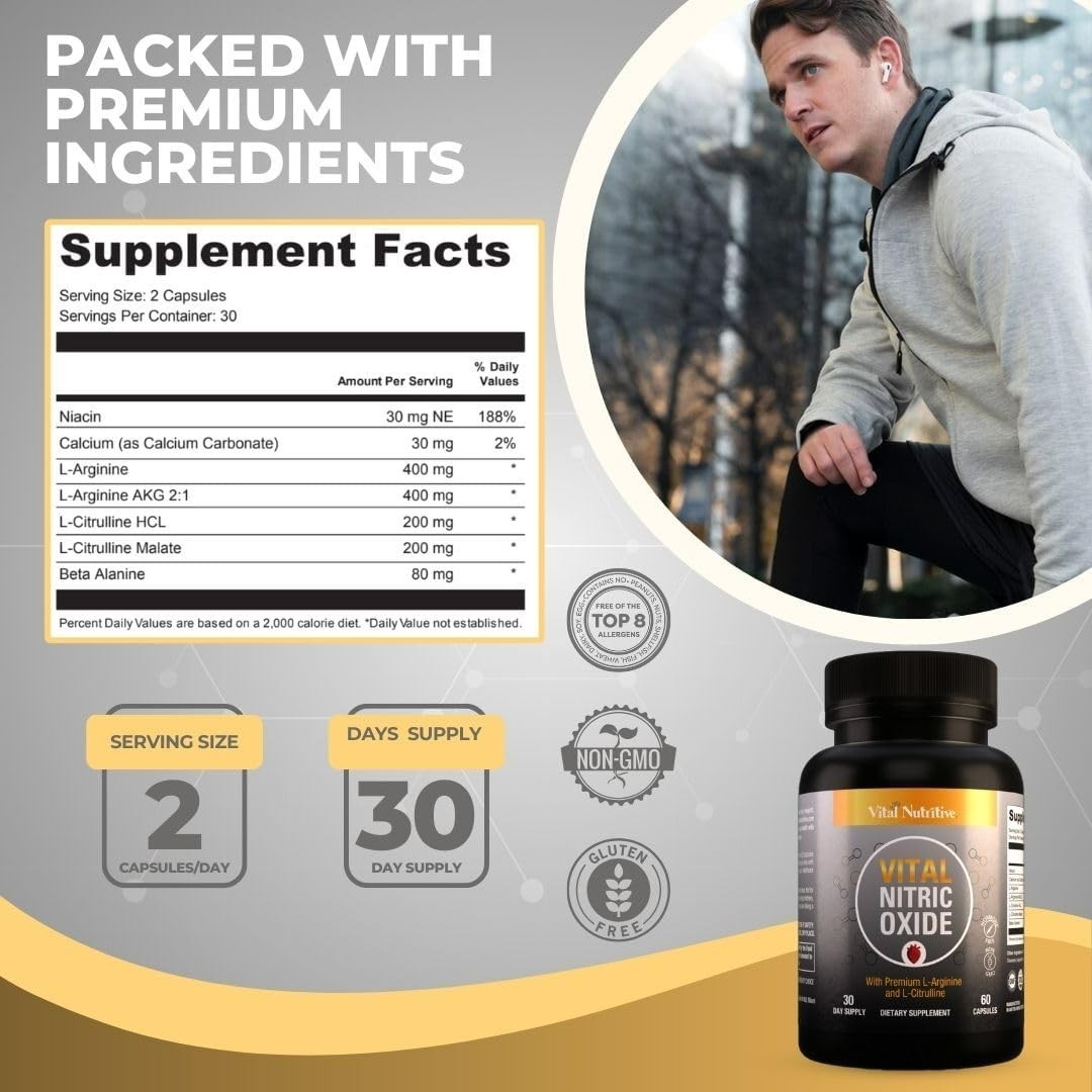 Vital Nitric Oxide Supplements for Men – Workout Booster Supplement for Men – Ni