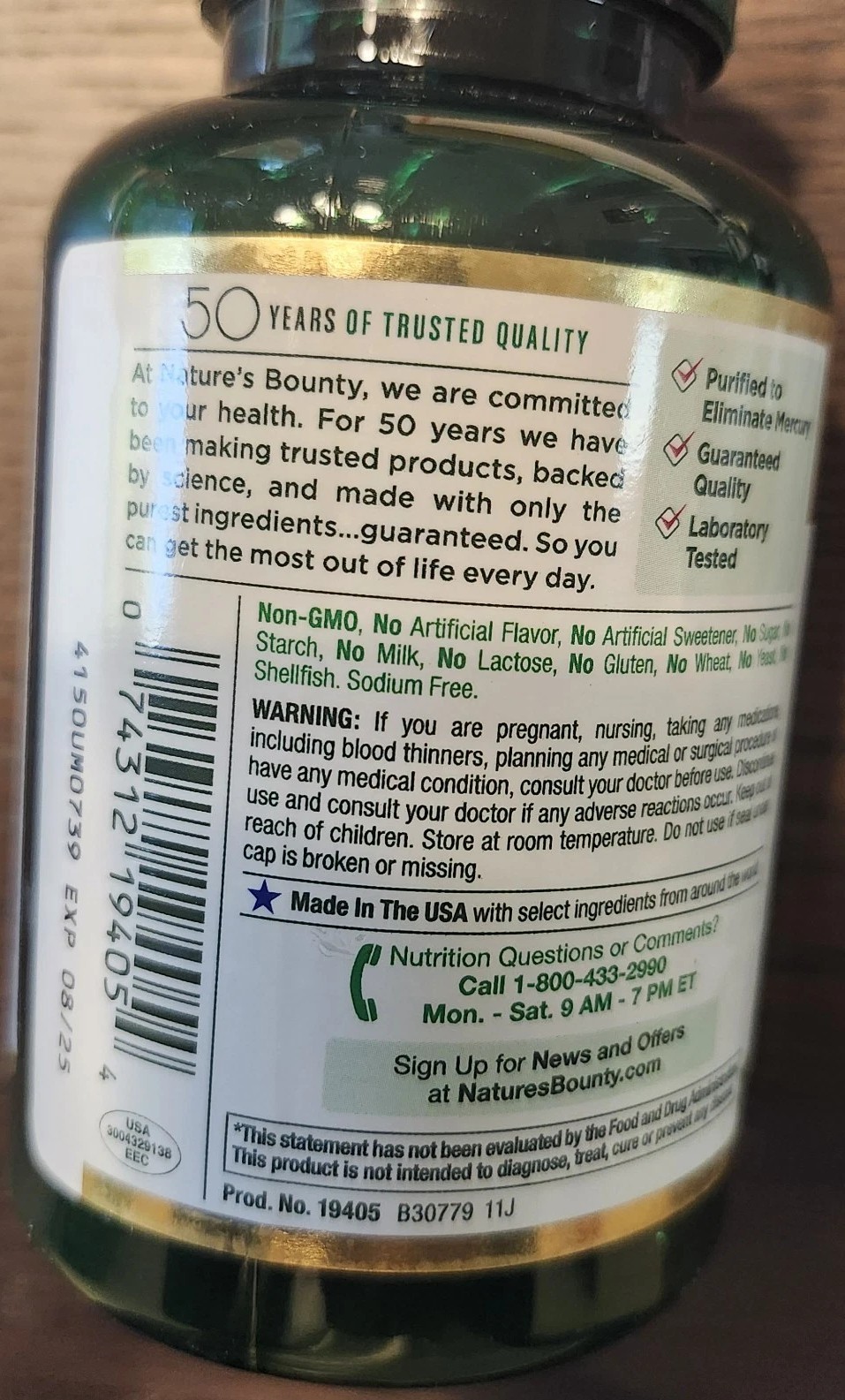 Natures Bounty Omega-3 Fish Oil 1200 mg 90 Rapid Release softgels EXP 08/2025