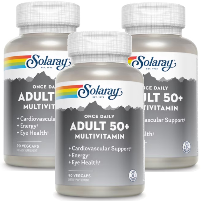 Solaray Once Daily Adult 50+ Multivitamin 90 Vegetarian Capsules Each (Pack of 3