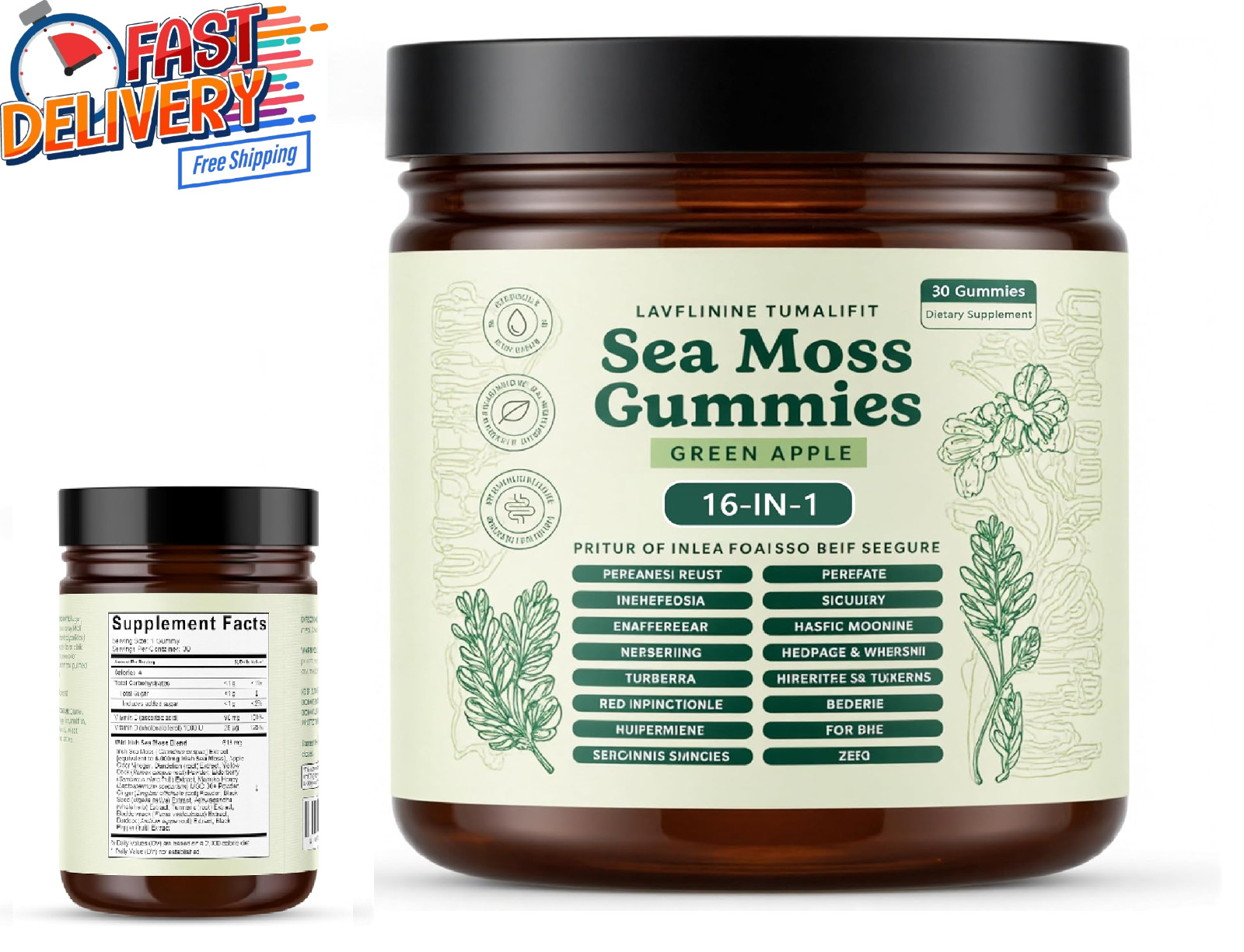 Natural Rems Sea Moss Gummies 16-in-1 – Ashwagandha Black Seed Oil Bladder Wrack