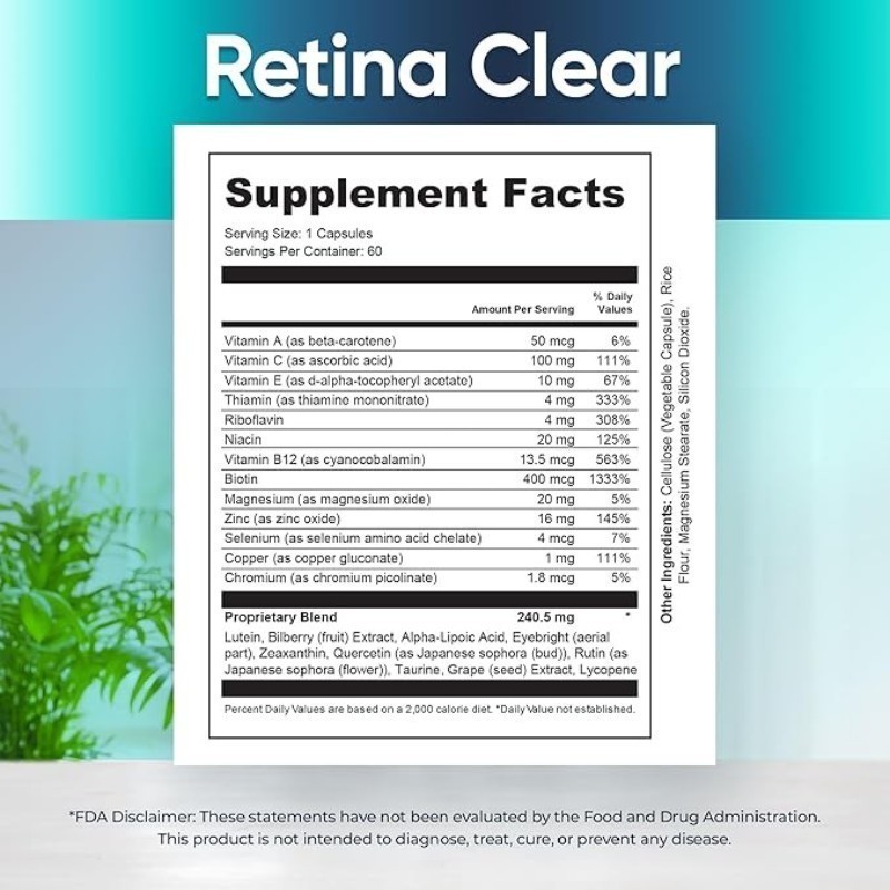 Retina Clear Vision Support Supplement-Eye Health Formula with Lutein Zeaxant