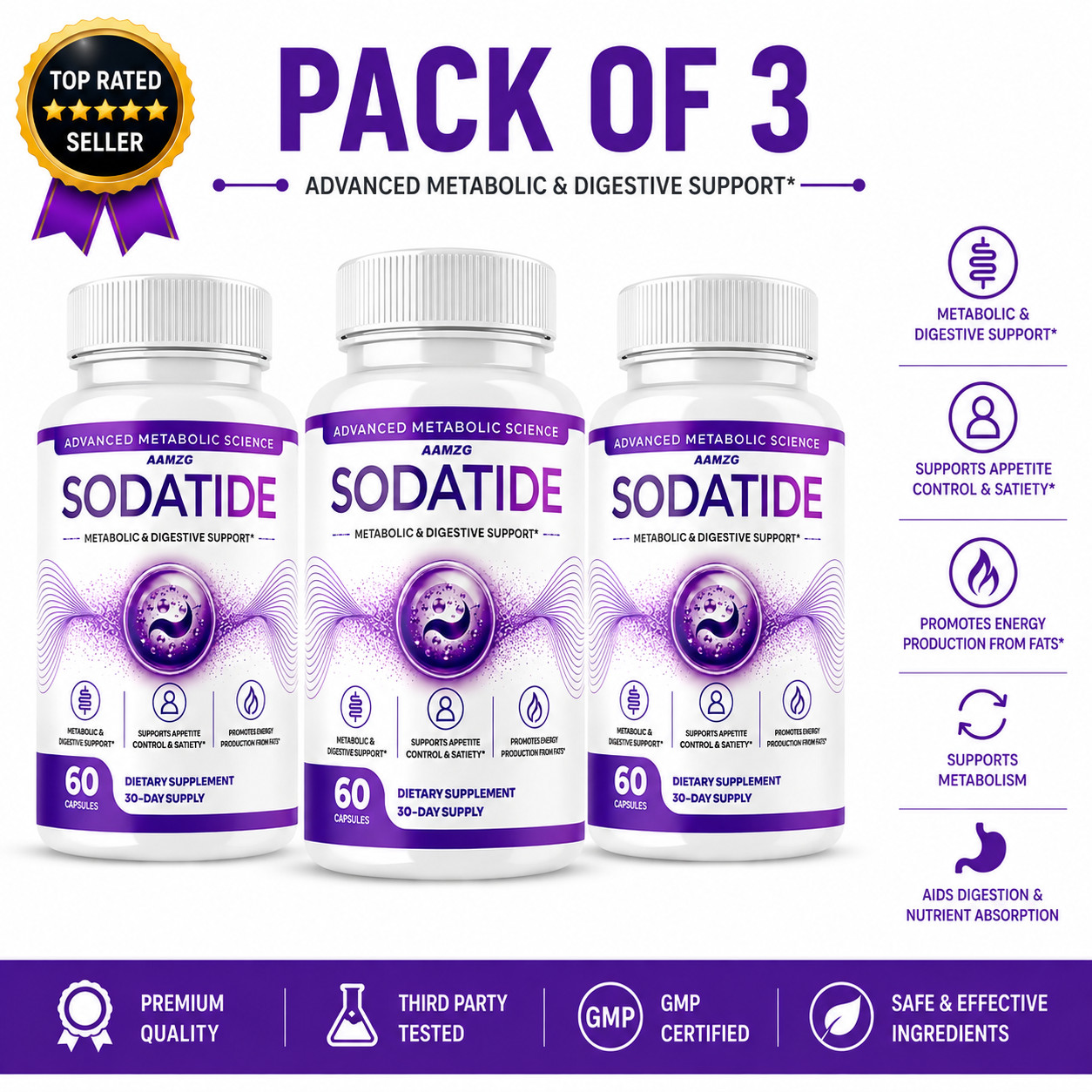 Sodatide Gut & Metabolic Health Support 180 Capsules Advanced Supplement Pack 3
