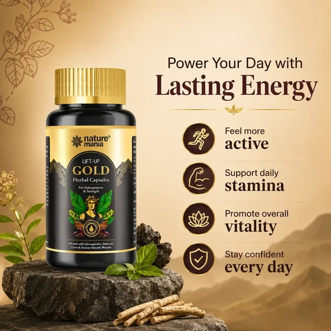 NATURE MANIA Lift-Up Gold Herbal Capsules for Stamina & Strength (60 Capsules)