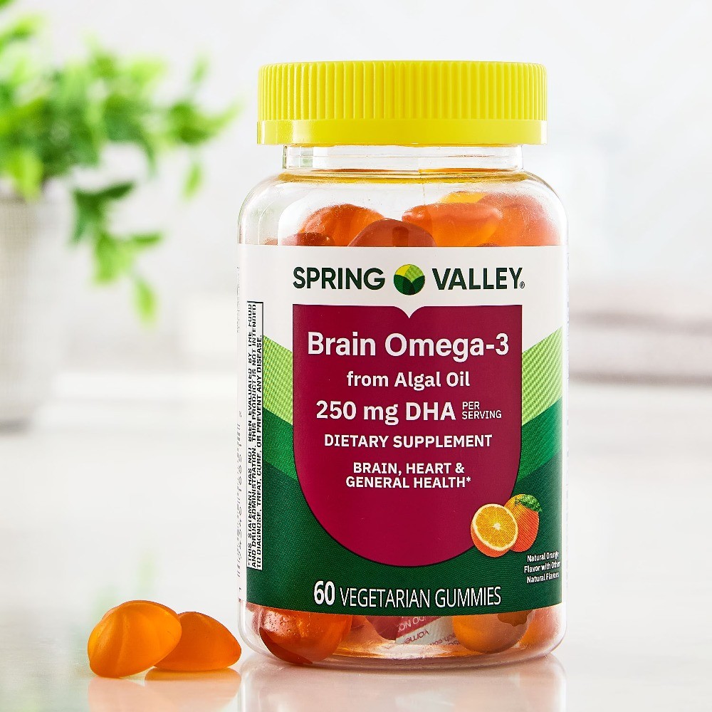 (3 pack) Spring Valley Brain Omega-3 from Algal Oil Gummy, 60 Count