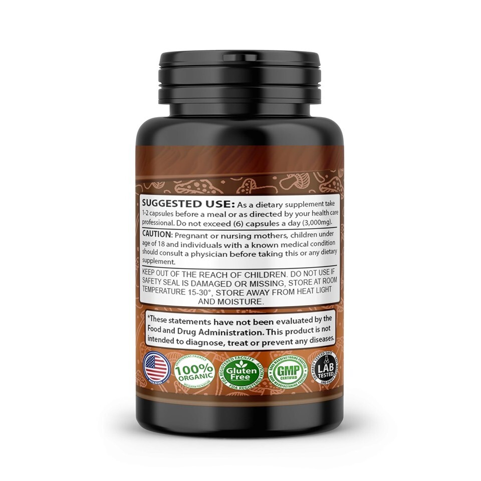 Organic Cordyceps Mushroom Capsules 1,000mg With 30% Polysaccharides