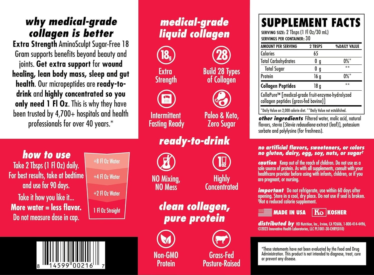 Health Direct AminoSculpt Sugar-Free Natural Mango 30 fl oz Liquid exp 06/2027