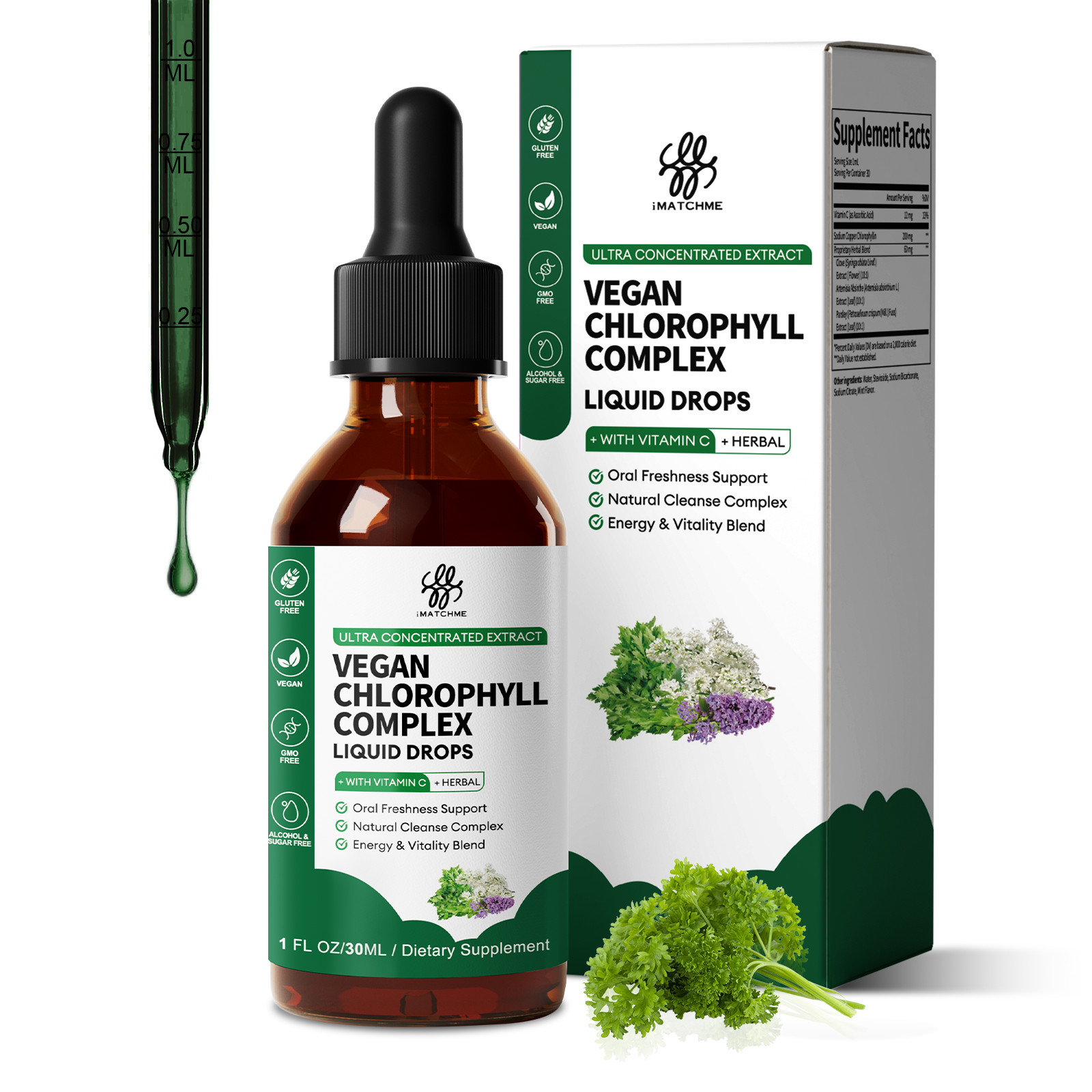 1 Packs Chlorophyll Liquid Drops, 1 Month Supply Liquid Chlorophyll Supplement