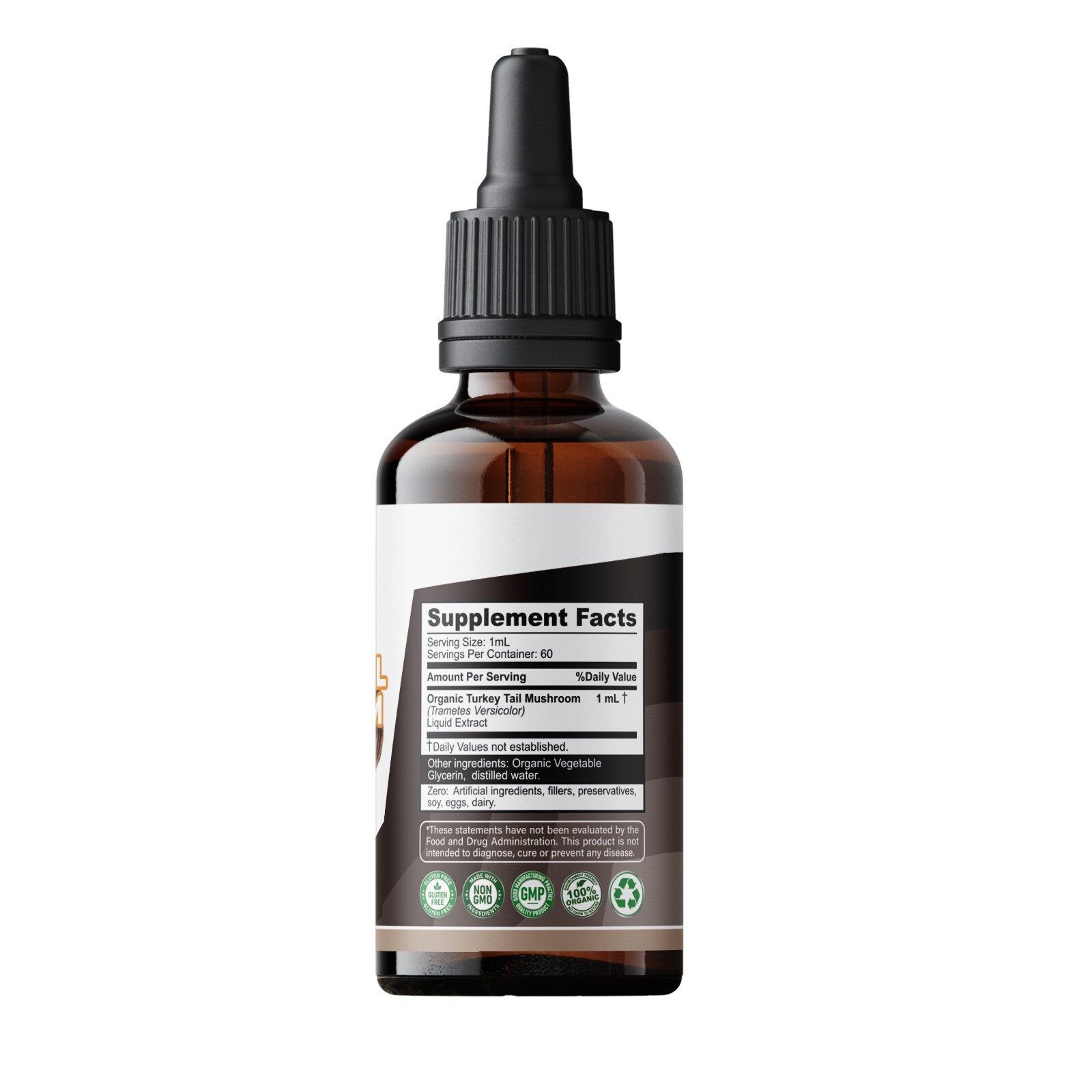 Turkey Tail Mushroom (Trametes Versicolor) Tincture Drops Alcohol-FREE 2 Fl Oz