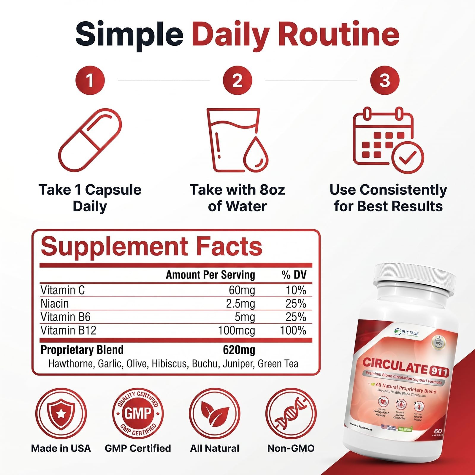 Premium Blood Flow Support Supplement – Antioxidant Formula with Hawthorne, Oliv