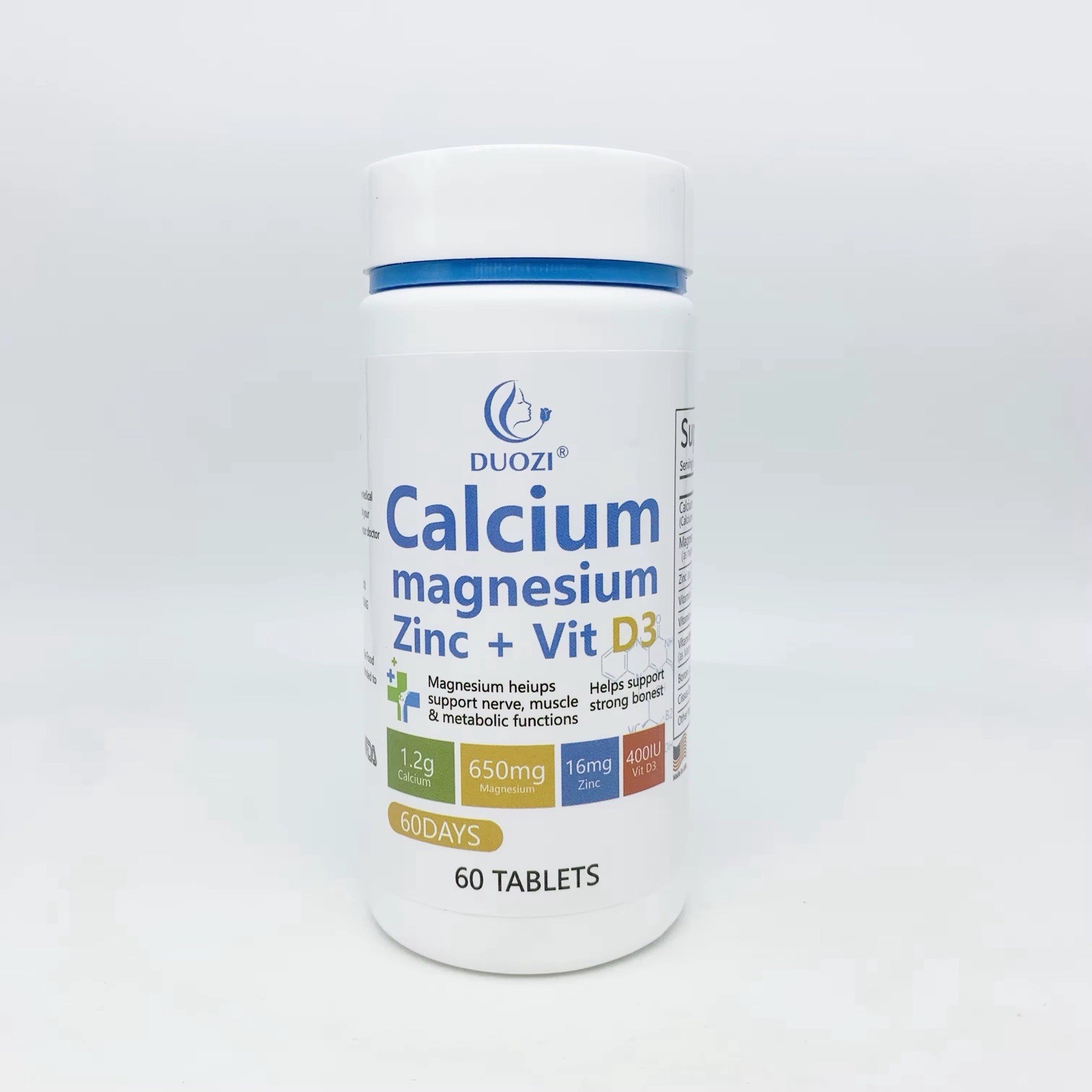 DUOZI Calcium Magnesium Zinc + Vitamin D3 K2 Tablets, 60 Count
