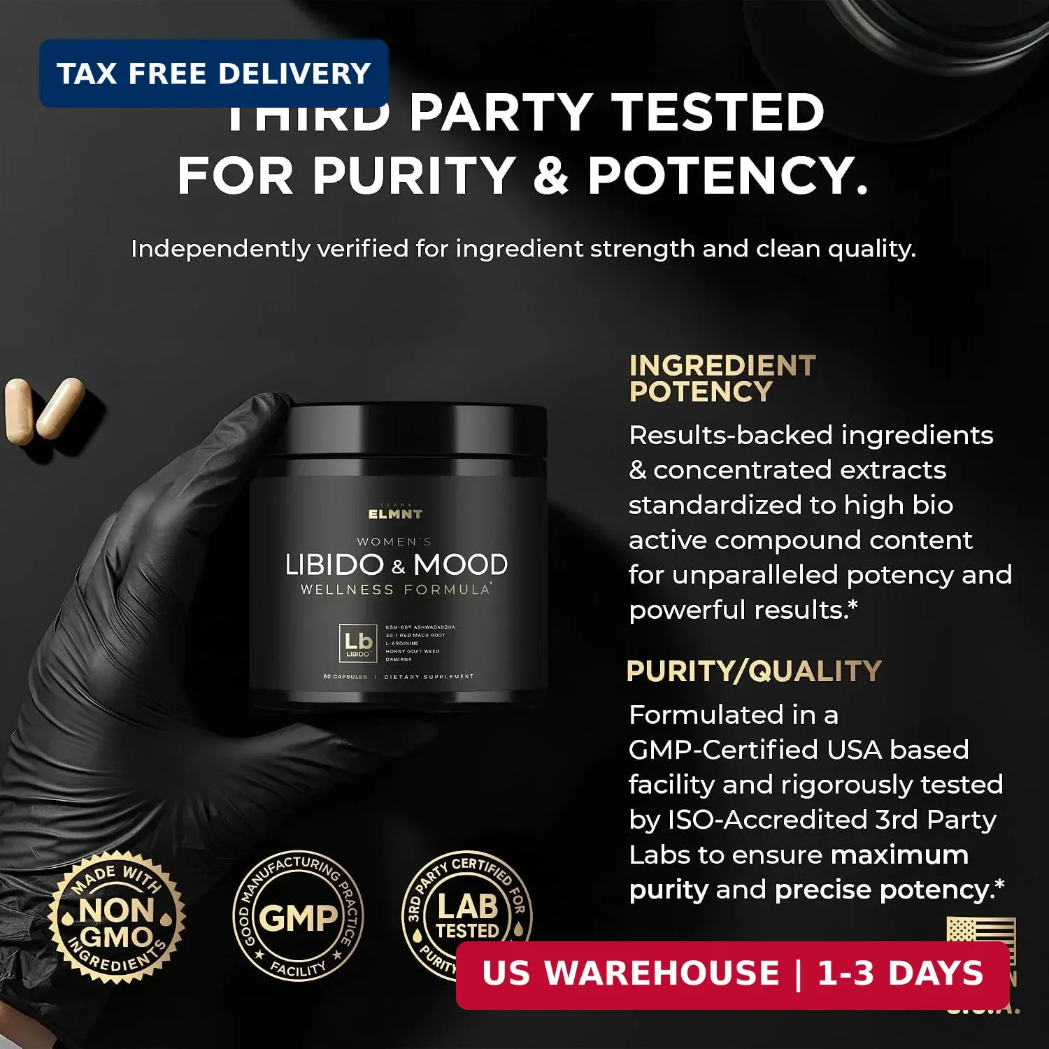High Potency Libido Support for Women w. 30x Strength Red Maca Root | 100% Pure