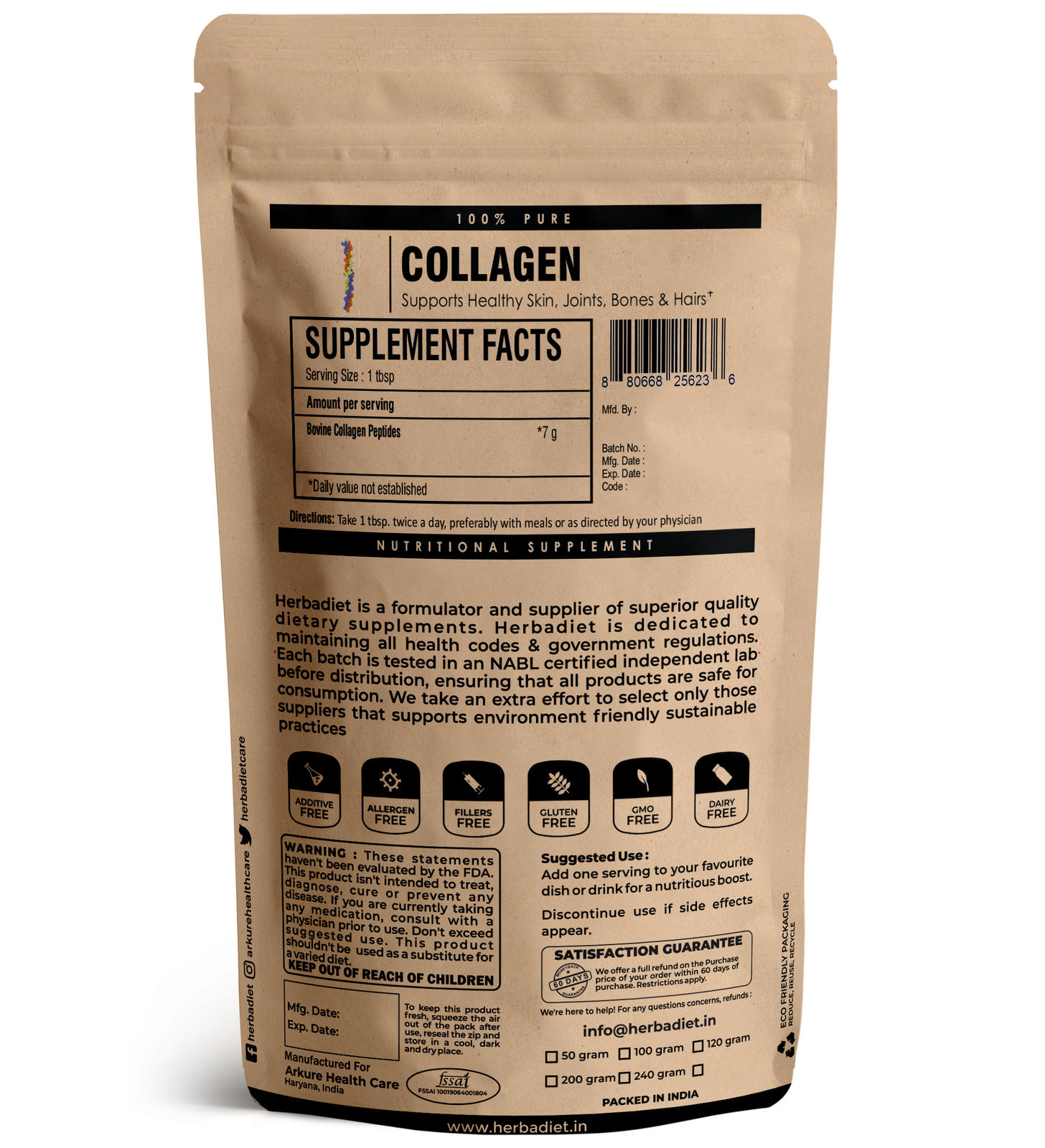 Hydrolyzed Collagen Powder Type 1 & 3 Bovine Peptides For Hair, Skin Unflavoured