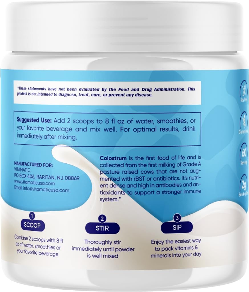 Vitamatic Bovine Colostrum Powder – 50% Highest IgG -120 Gram – Supplement for