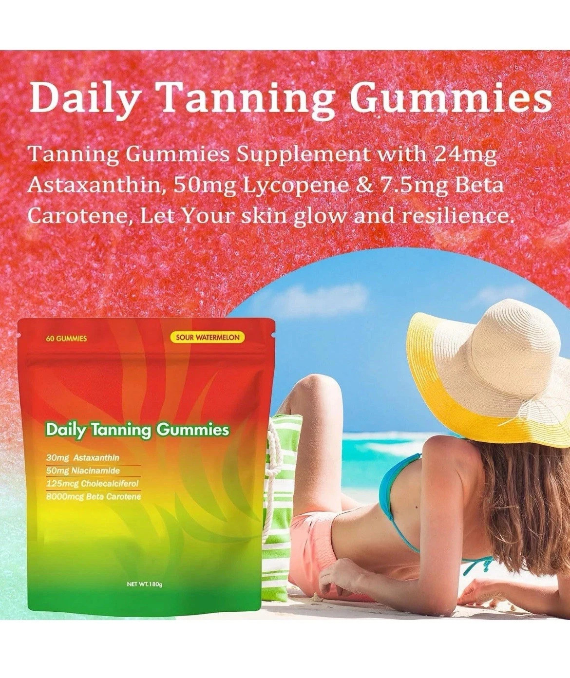 Daily Tanning Gummies Supplement – 60 Gummies 30-Day Supply