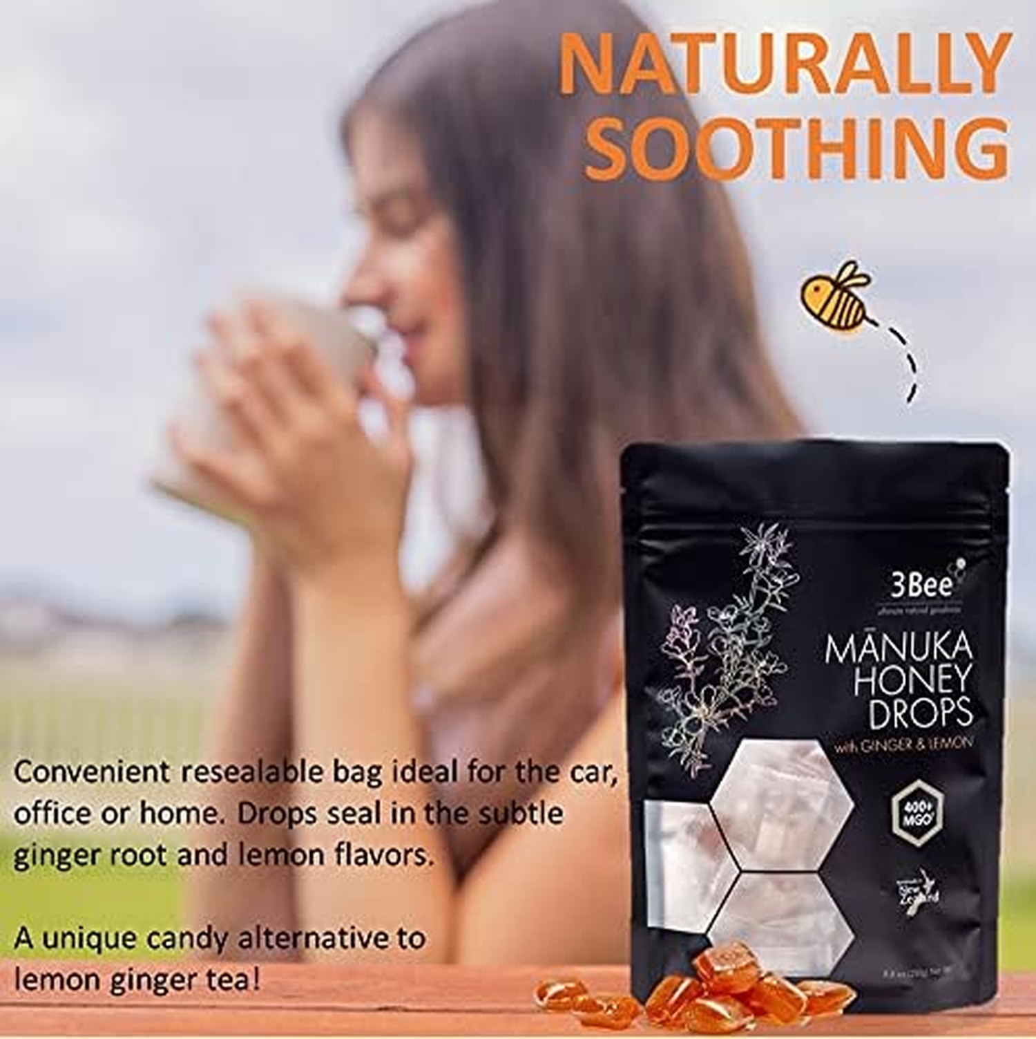 3Bee Manuka Honey Drops 400+ MGO with Ginger & Lemon (17.6 oz (2 Pack))