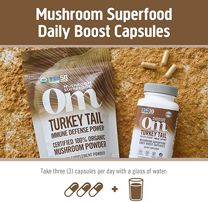 Om Mushroom Superfood Turkey Tail Capsules 90 Count Immune Support Supplement