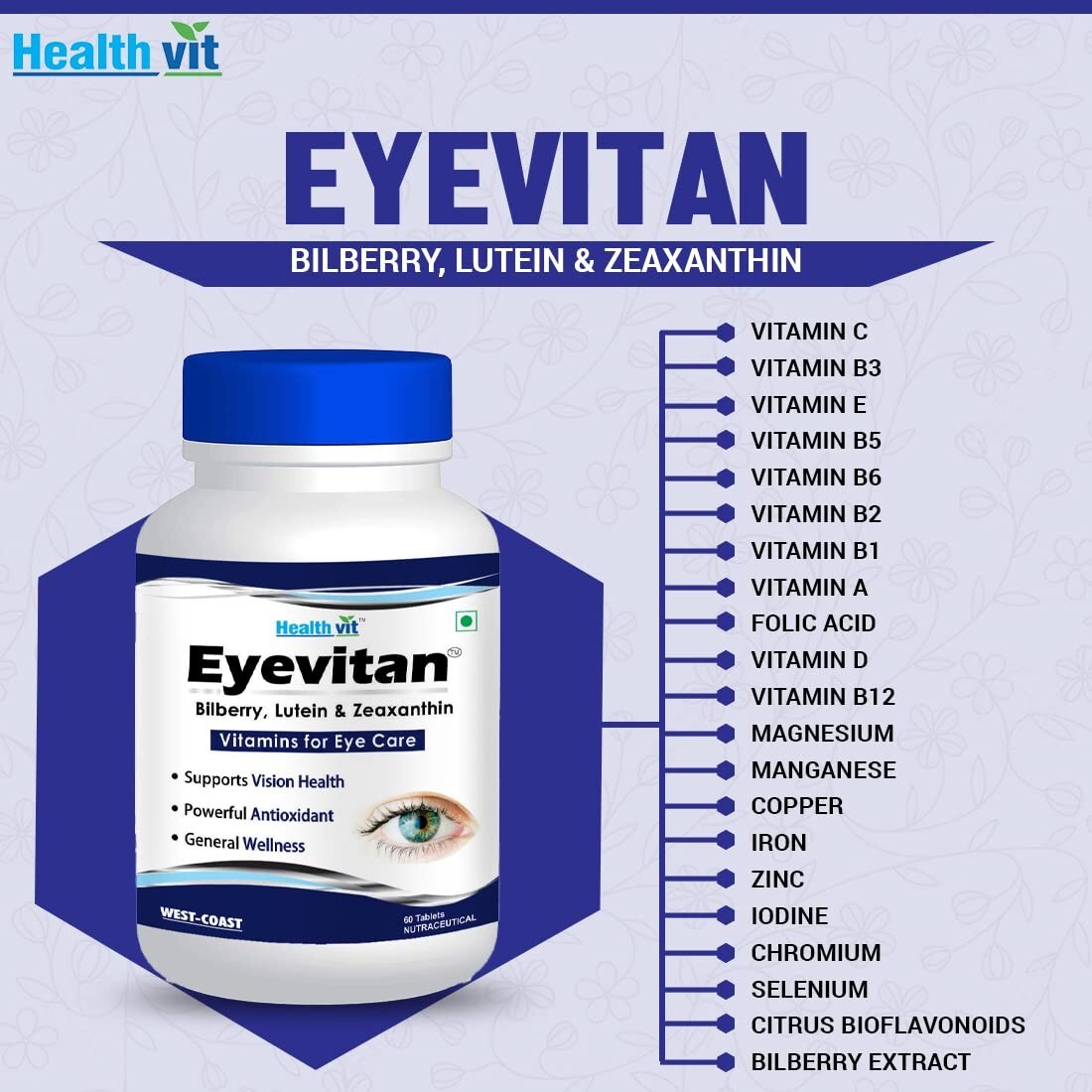 Healthvit Eyevitan | 20+ Vitamins for Eye Care 60 Tablet Long Expiry