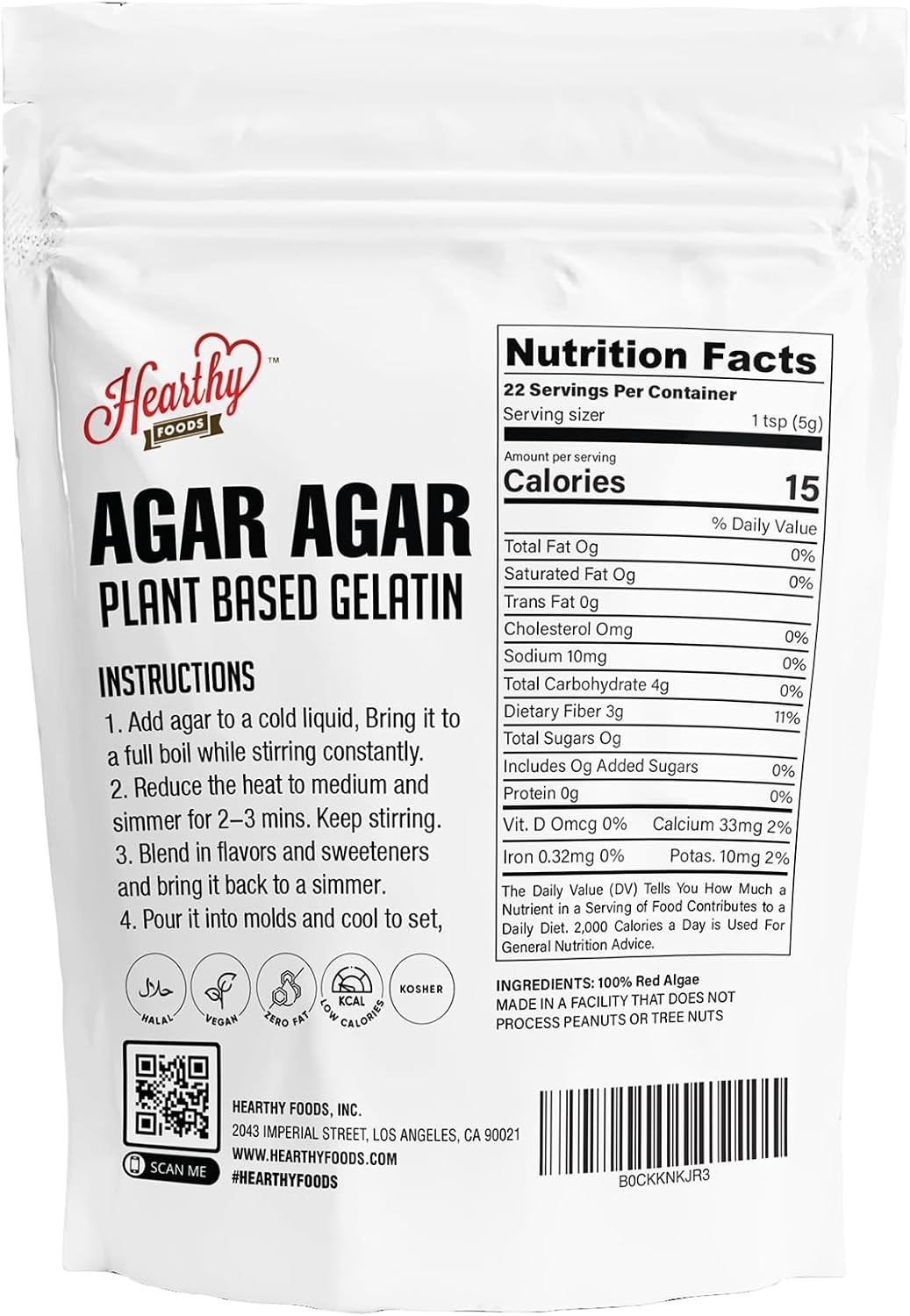 Agar Agar Powder 4 oz Vegan Gelatin Substitute, Red Algae