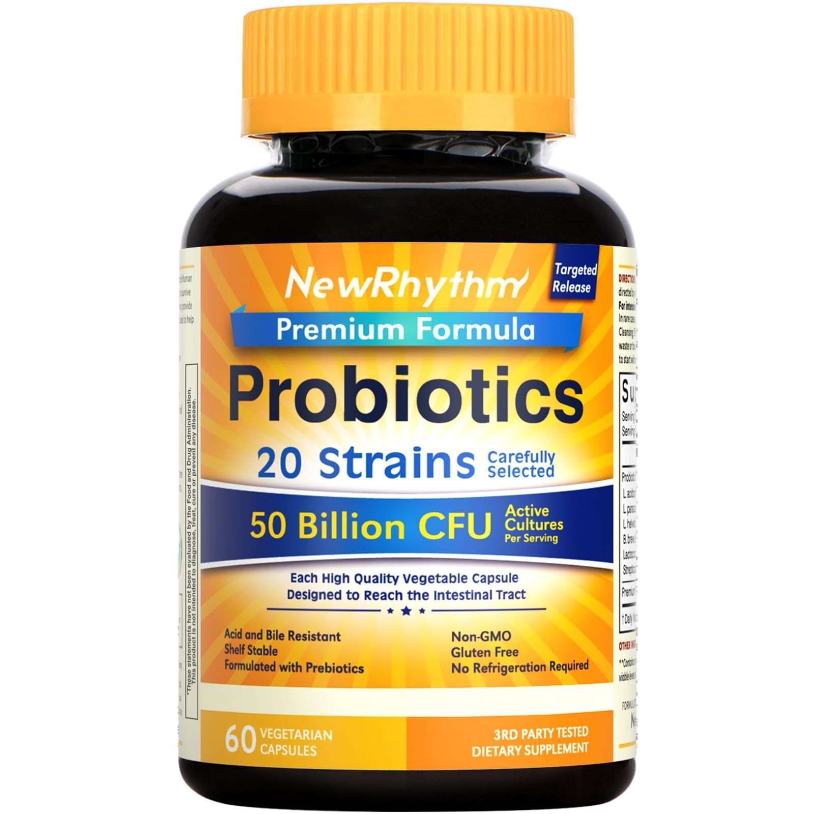 NewRhythm Probiotics 50 Billion CFU 20 Strains, 60 60 Count (Pack of 1), No