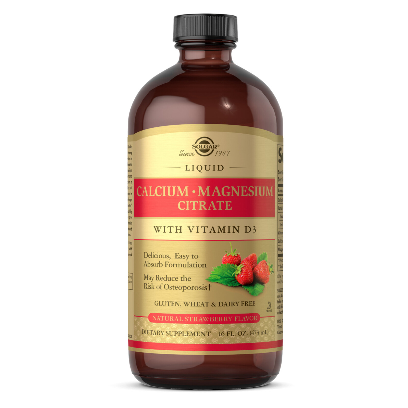 Solgar Calcium Magnesium Citrate with Vitamin D3 Natural Strawberry 16 oz