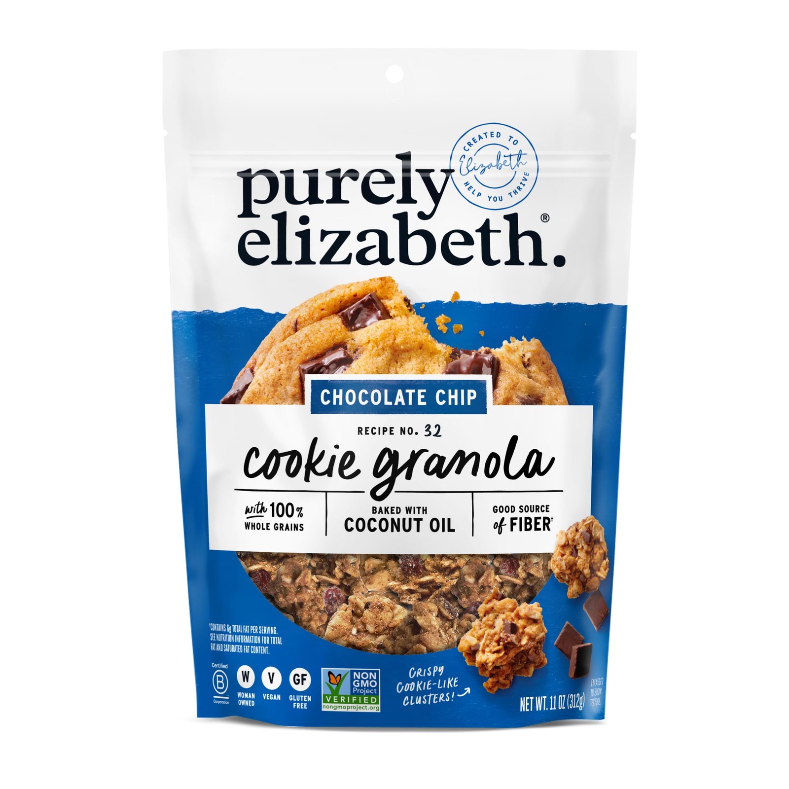 Purely Elizabeth, Cookie Granola Chocolate Chip, 11 Ounce 11oz Bag, brown