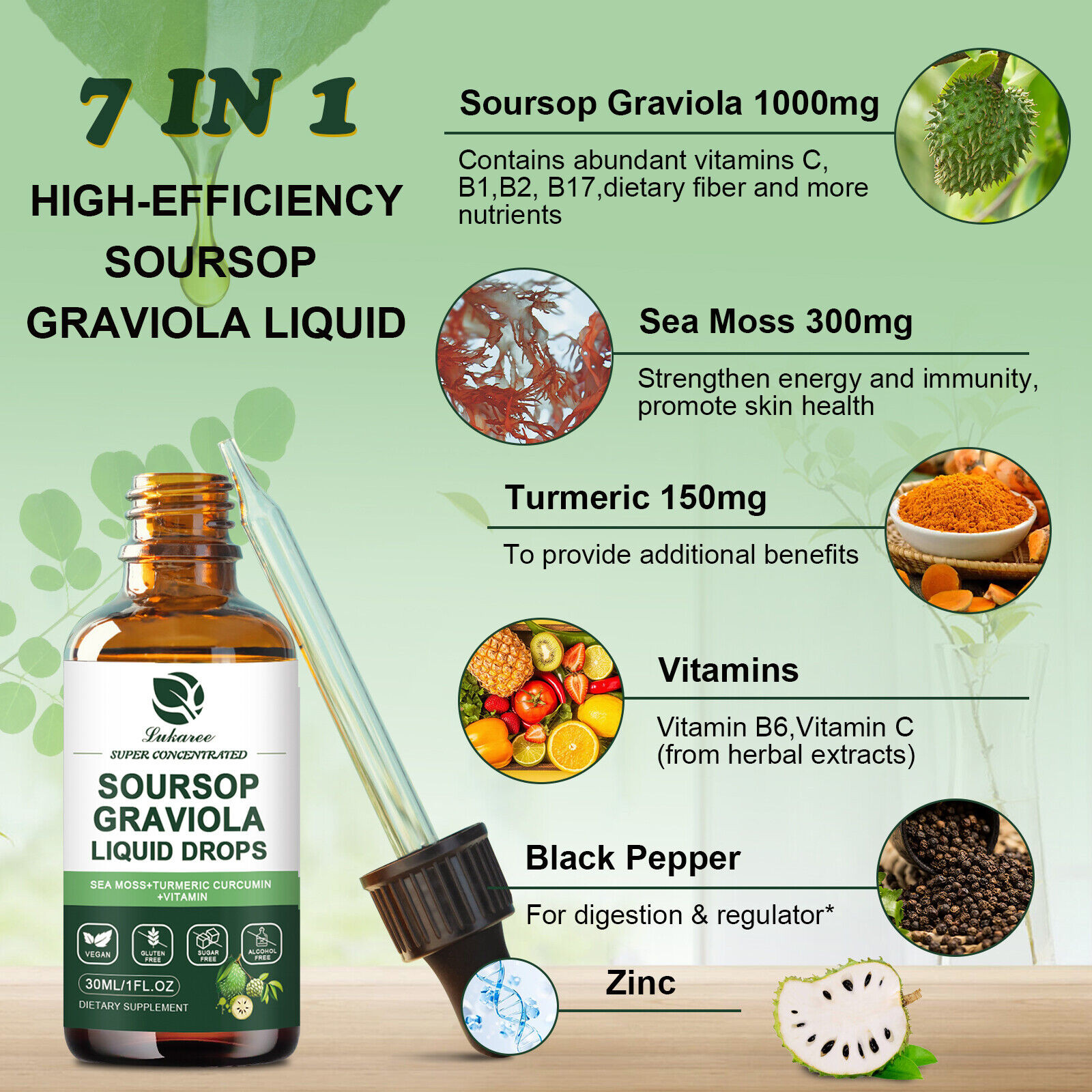 3X Soursop Graviola Liquid Drop for Cell Support & Regeneration, Immune Boost