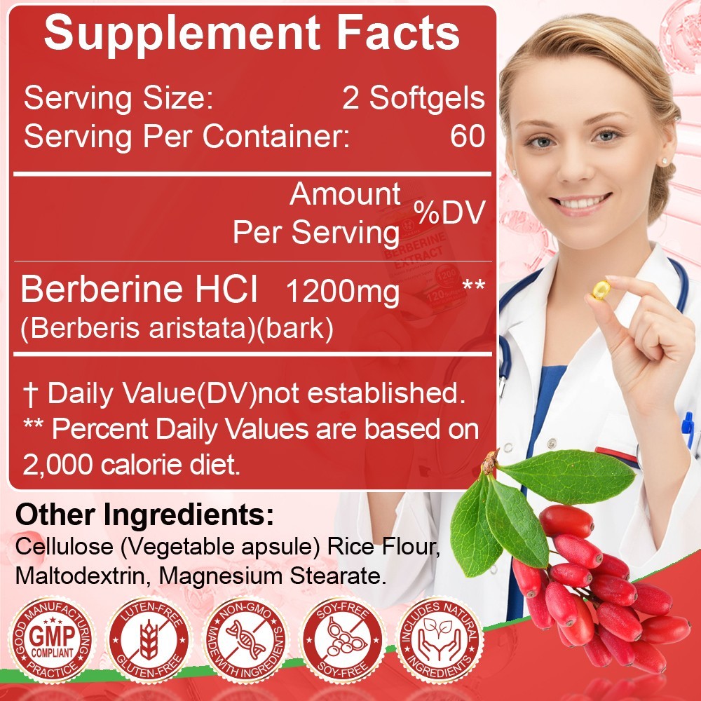 Premium Berberine HCL 1200mg High Potency Anti-inflammatory,Blood Sugar Support