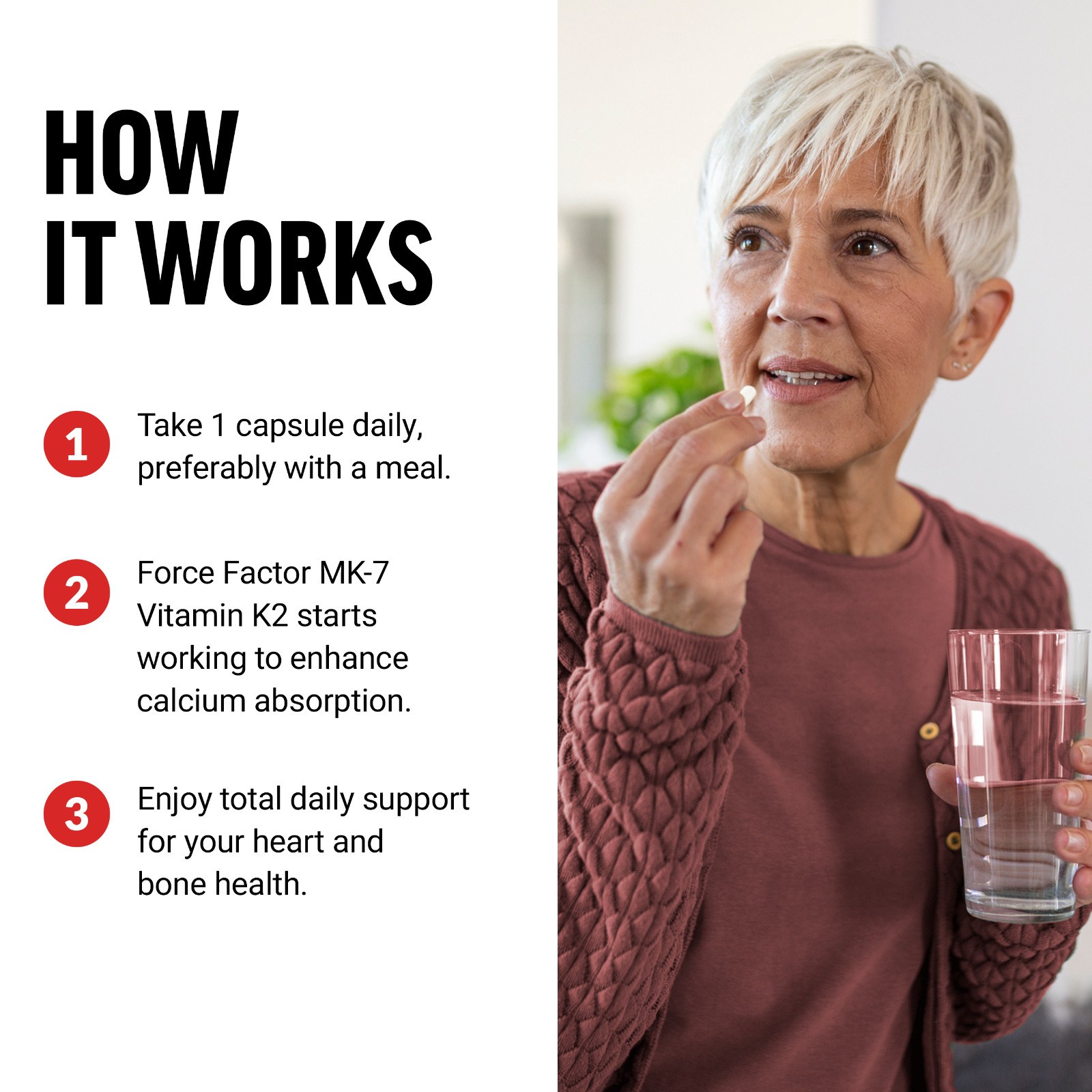 Force Factor MK-7 Vitamin K2 100mcg, Bone Health Support, 60 Capsules
