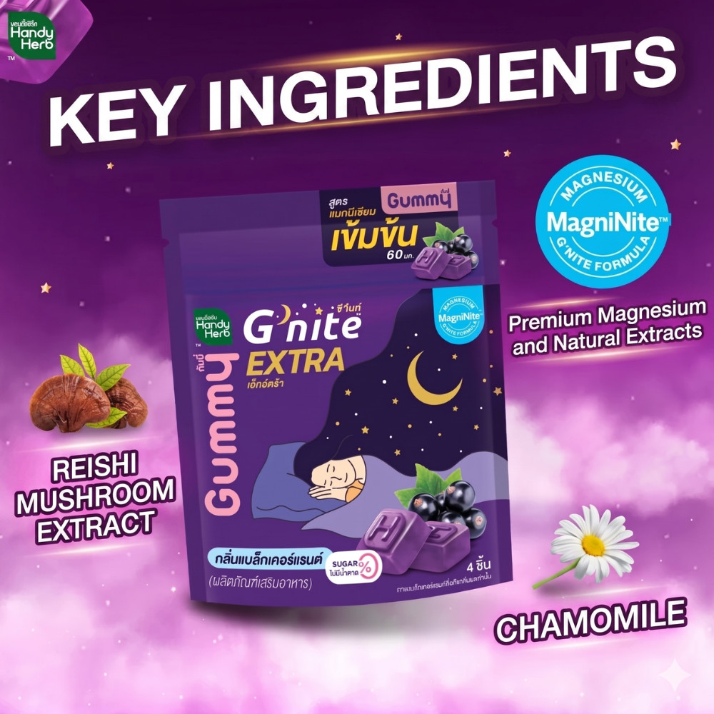 6 Boxes HandyHerb G’nite Extra Gummy Magnesium Sleep Aid 0% Sugar 36 Packs Bulk