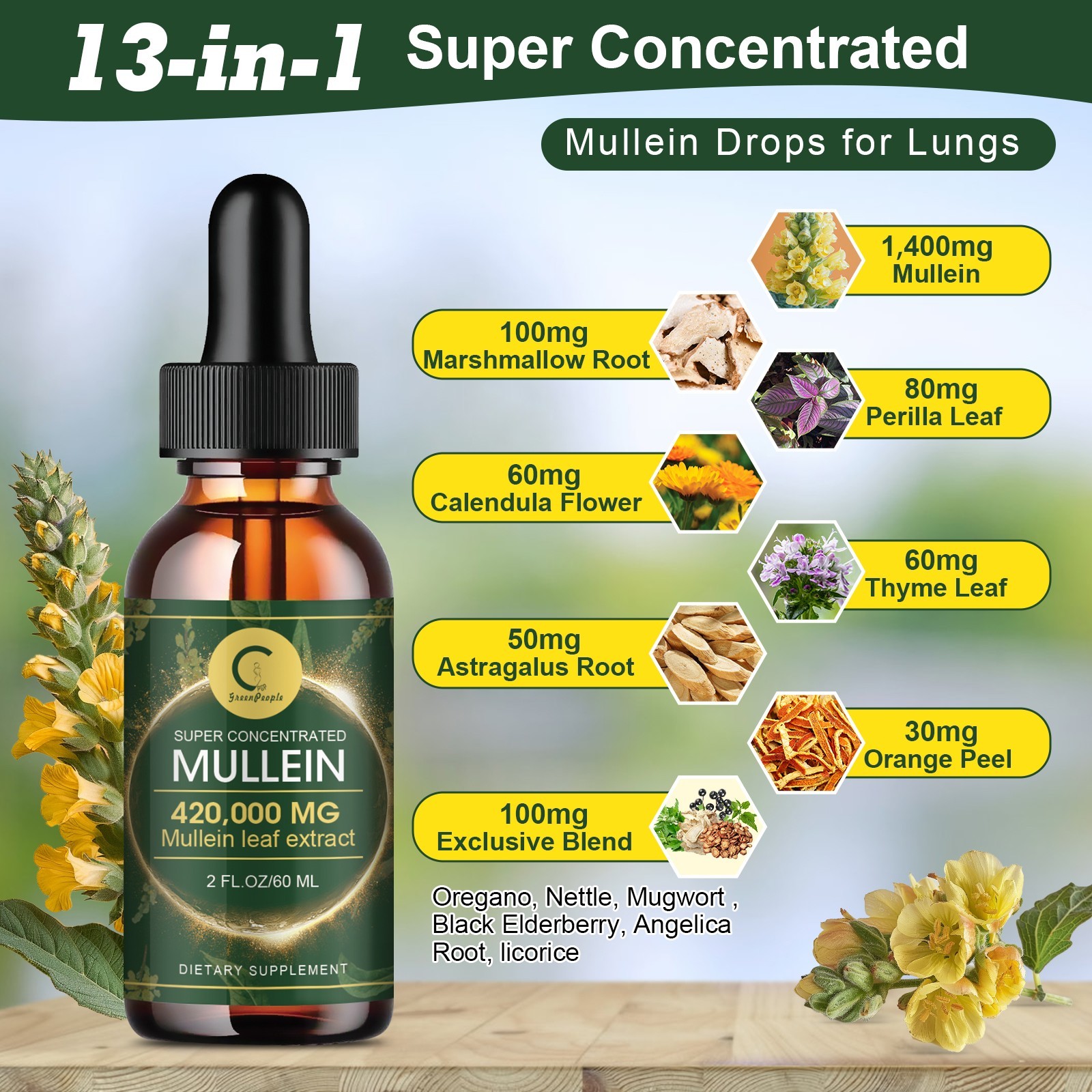 Mullein Drops for Lungs Herbal Mullein Extract-Lung Cleanse Healthy Respiratory