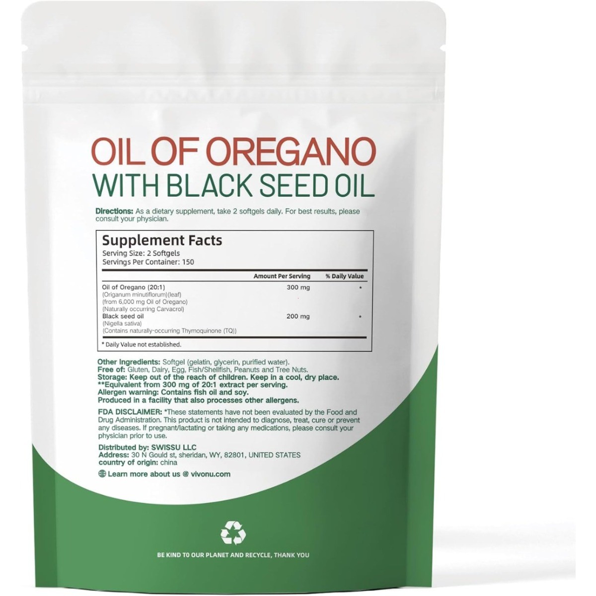 VivoNu Oregano & Black Seed Oil Complex High Absorption Herbal Immune Softgels