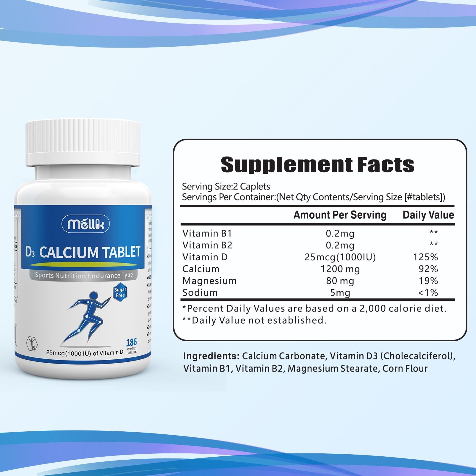 Calcium Vitamin D3 1200mg Magnesium Tablets 186 Count Sugar Free