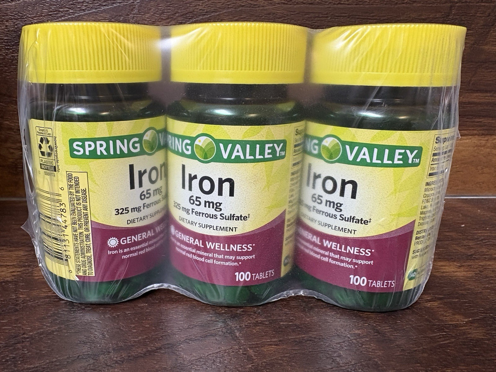 Spring Valley Iron 65MG / 325mg Ferrous Sulfate 100 Tablets Exp 03/26 New Lot 18