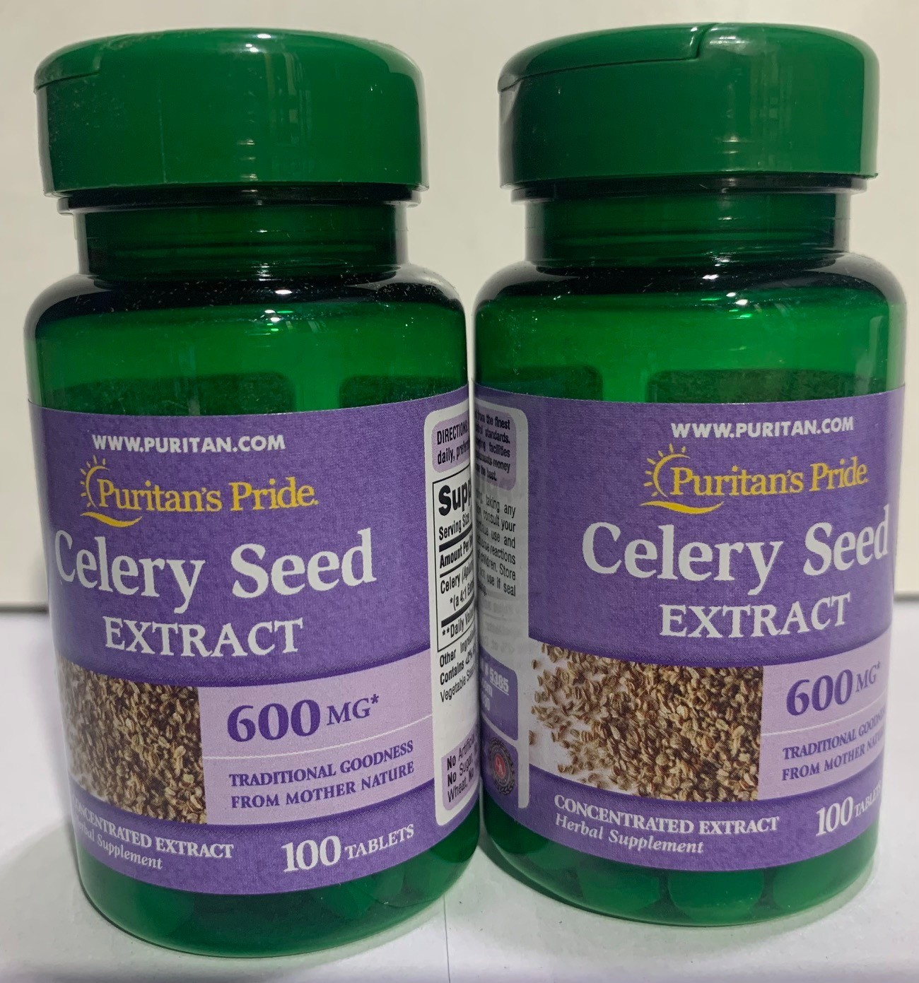 2 Pack Puritan’s Pride Celery Seed Extract 600 mg 100 Tabs Each Joint Health