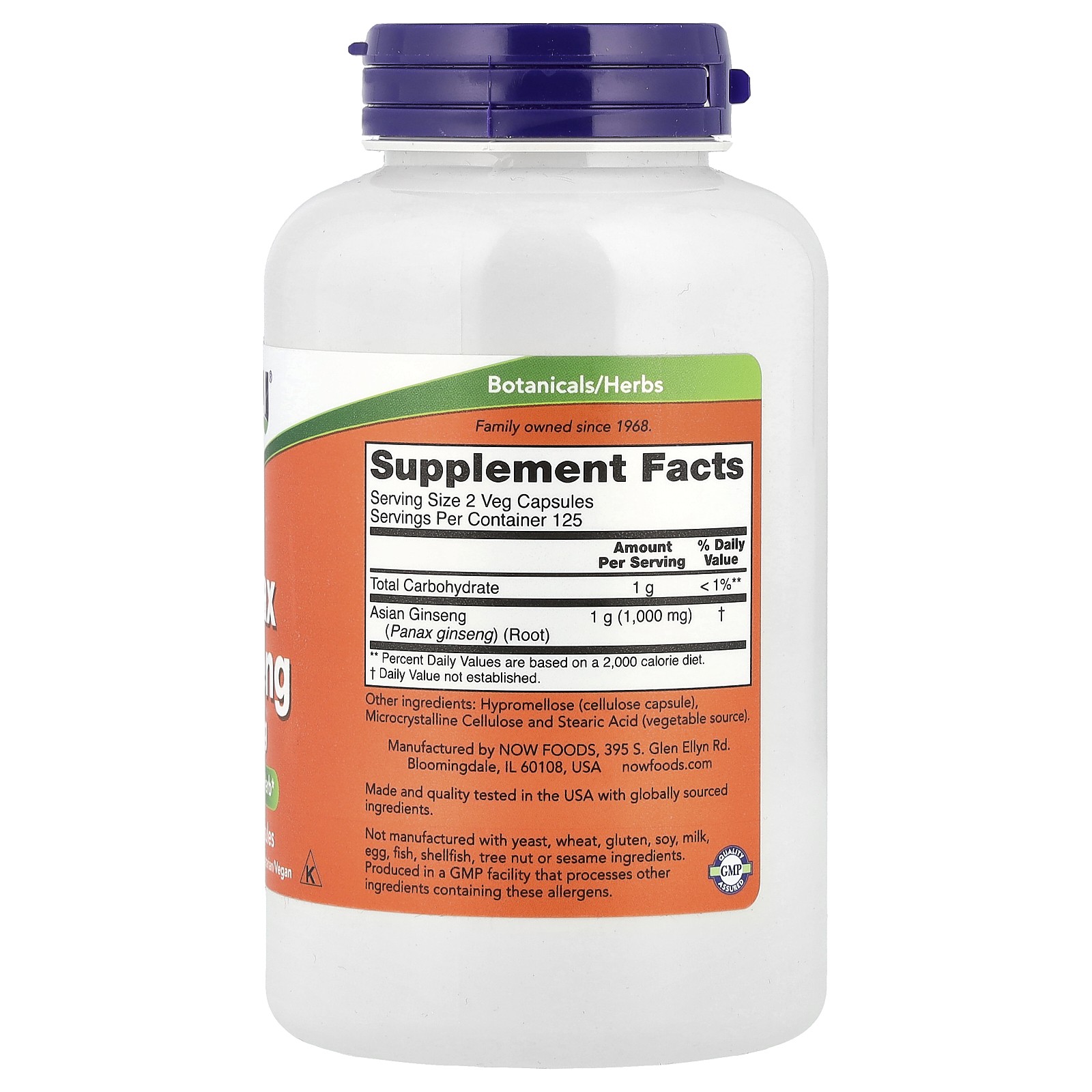 Now Foods Panax Ginseng 500 mg 250 Capsules GMP Quality Assured