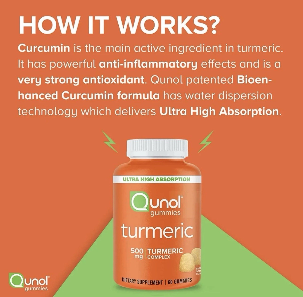4 Pack Qunol Turmeric 500mg Curcumin Gummies Tangerine Vegan (800 gummies total)